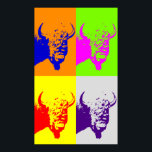 Vier kleuren Pop Art Bison Buffalo Art Poster<br><div class="desc">Retro Style American History Icon Animals en Symbols</div>
