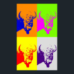 Vier kleuren Pop Art Bison Buffalo Art Poster<br><div class="desc">Retro Style American History Icon Animals en Symbols</div>