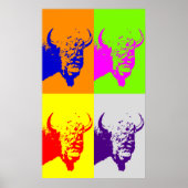 Vier kleuren Pop Art Bison Buffalo Art Poster (Voorkant)