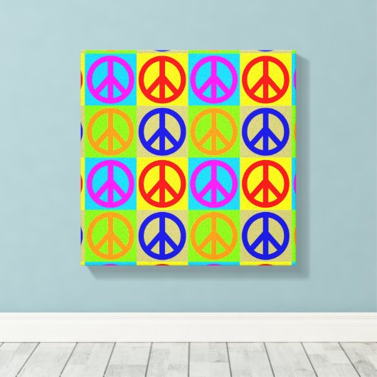 Vier kleuren Pop Art Peace Sign Wrapped Canvas (Insitu (Houten vloer))