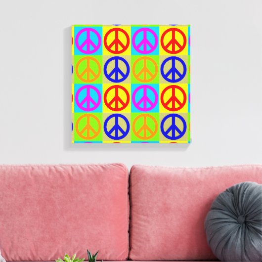 Vier kleuren Pop Art Peace Sign Wrapped Canvas (Insitu (Woonkamer))