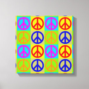 Vier kleuren Pop Art Peace Sign Wrapped Canvas