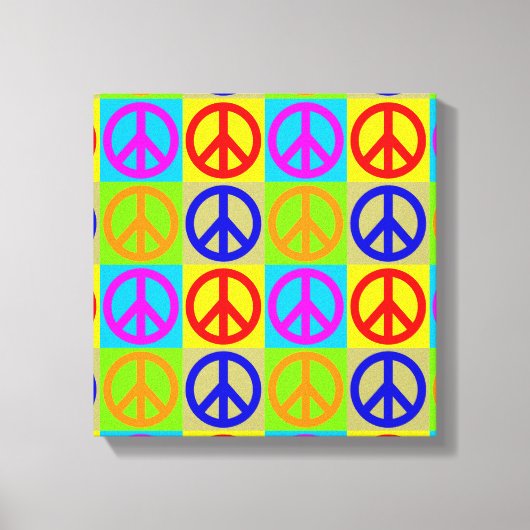 Vier kleuren Pop Art Peace Sign Wrapped Canvas (Voorkant)