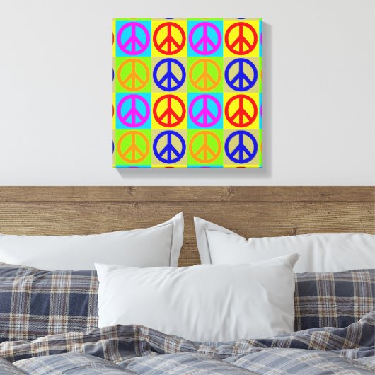 Vier kleuren Pop Art Peace Sign Wrapped Canvas Afdruk (Insitu (Slaapkamer))