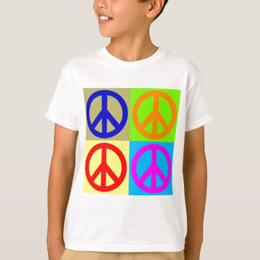 Vier kleuren Pop Art Vredesbord T-shirt (Voorkant)