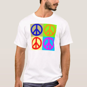 Vier kleuren Pop Art Vredesbord T-shirt