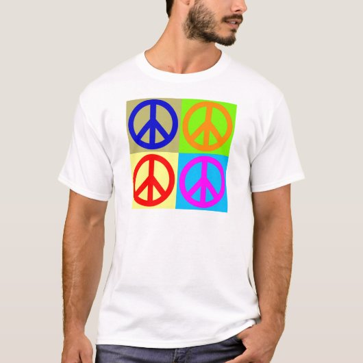 Vier kleuren Pop Art Vredesbord T-shirt (Voorkant)