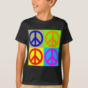 Vier kleuren Pop Art Vredesbord T-shirt