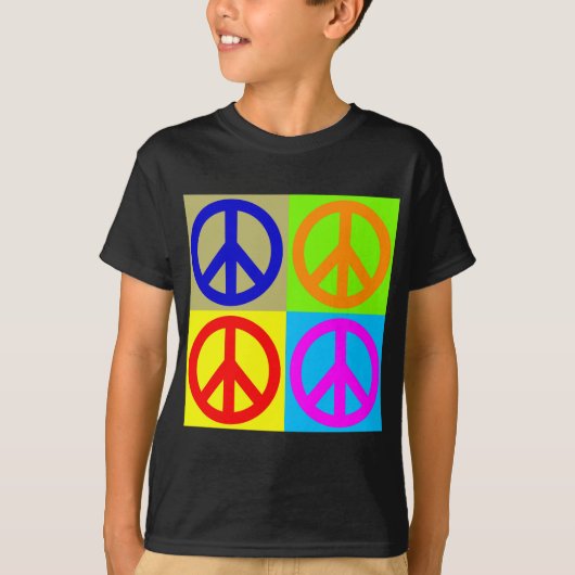 Vier kleuren Pop Art Vredesbord T-shirt (Voorkant)