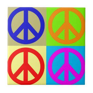 Vier kleuren Pop Art Vredesbord Tegeltje