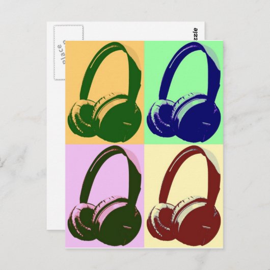 Vier kleuren Pop-hoofdtelefoons Briefkaart (Voorkant / Achterkant)