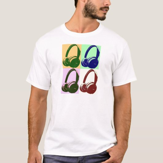 Vier kleuren Pop-hoofdtelefoons T-shirt (Voorkant)