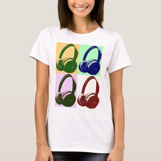 Vier kleuren Pop-hoofdtelefoons T-shirt (Voorkant)