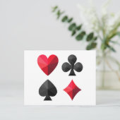 Vier kleuren speelkaarten: harten, klaveren, schop briefkaart (Staand voorkant)