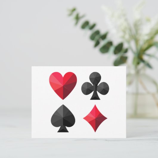 Vier kleuren speelkaarten: harten, klaveren, schop briefkaart (Staand voorkant)