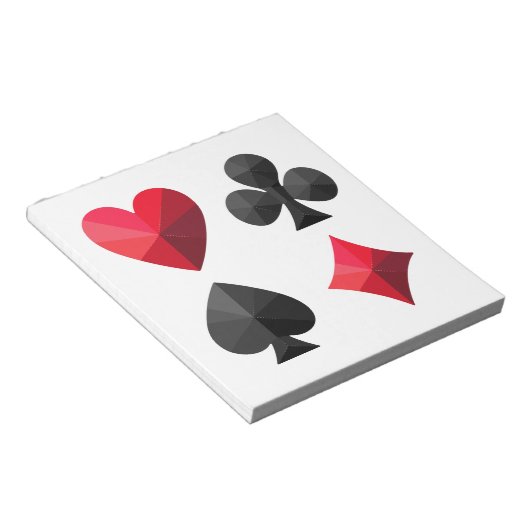 Vier kleuren speelkaarten: harten, klaveren, schop notitieblok (Schuin)