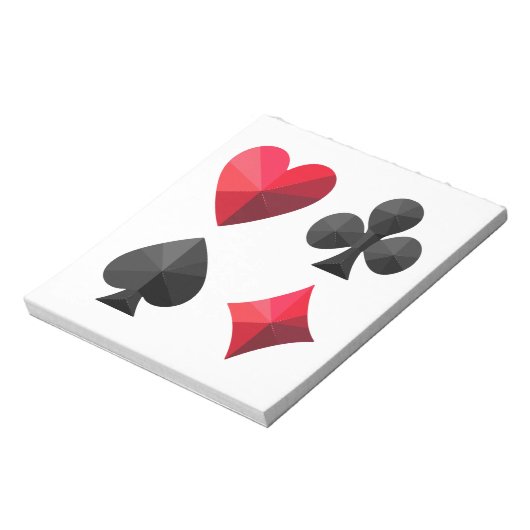 Vier kleuren speelkaarten: harten, klaveren, schop notitieblok (Linkerzijde)