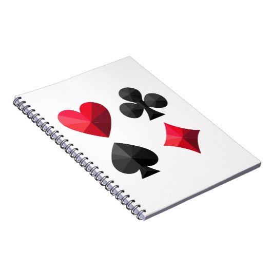 Vier kleuren speelkaarten: harten, klaveren, schop notitieboek (Rechterzijde)