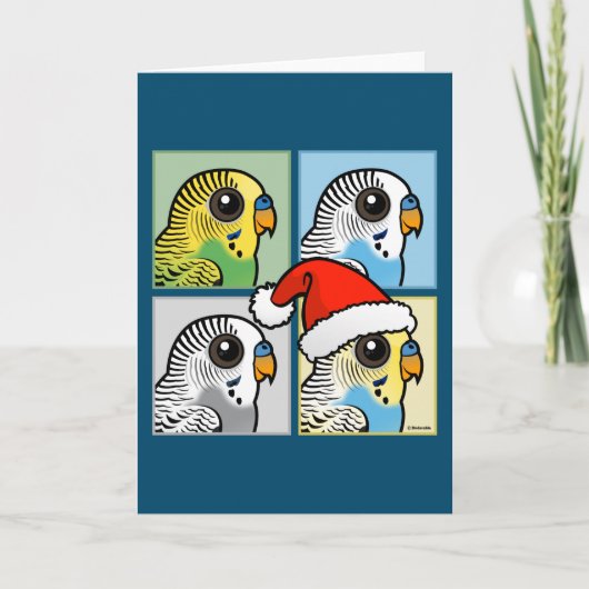 Vier kleuren Xmas Budgies Feestdagen Kaart (Voorkant)