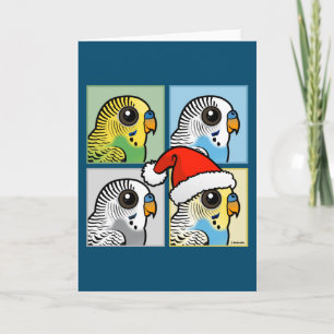Vier kleuren Xmas Budgies Feestdagen Kaart
