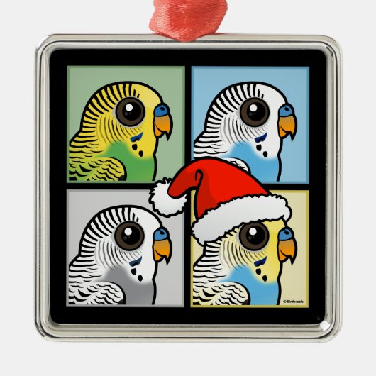 Vier kleuren Xmas Budgies Metalen Ornament (Voorkant)
