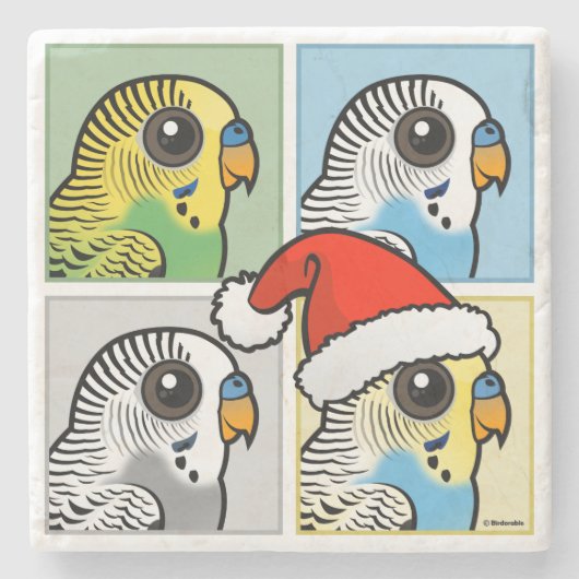 Vier kleuren Xmas Budgies Stenen Onderzetter (Voorkant)