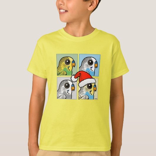 Vier kleuren Xmas Budgies T-shirt (Voorkant)