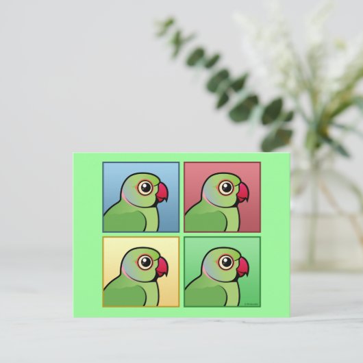 Vier kleurenparkiet met Roos rand Briefkaart (Staand voorkant)