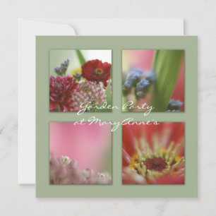 Vier kleurrijke bloemenfoto's save the date