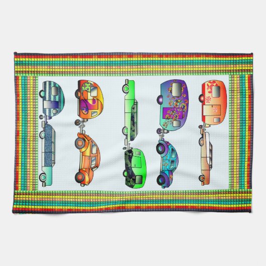 Vier kleurrijke caravans Dish Towels Theedoek (Horizontaal)