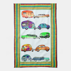 Vier kleurrijke caravans Dish Towels Theedoek