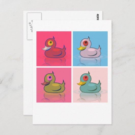 Vier kleurrijke eenden briefkaart (Voorkant / Achterkant)