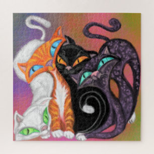 Vier kleurrijke peuterkatten - Hugs - Schildervun Legpuzzel