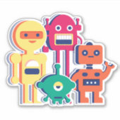 Vier Kleurrijke Robots Vinyl Sticker (Voorkant)