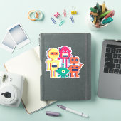 Vier Kleurrijke Robots Vinyl Sticker (iPad Cover)