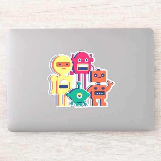Vier kleurrijke robots, vinylSticker Sticker (Computer)