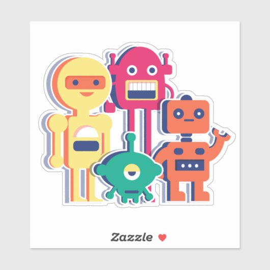 Vier kleurrijke robots, vinylSticker Sticker (Vel)