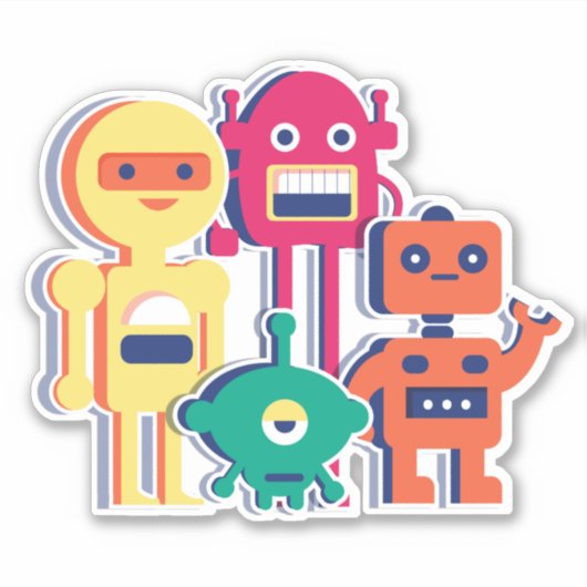 Vier kleurrijke robots, vinylSticker Sticker (Voorkant)