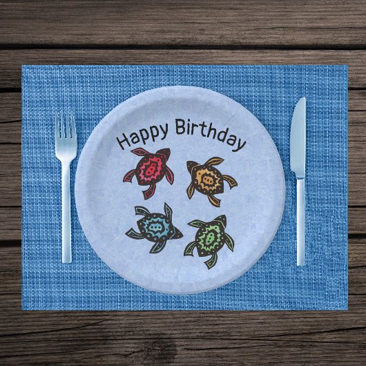 Vier kleurrijke schildpadden Abstracte markeringen Papieren Bordje