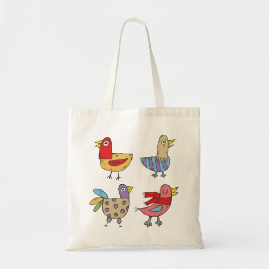 Vier Kleurrijke Vogels Boodschappentas Tote Bag (Voorkant)