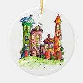 Vier kleurrijke Whimsical-huizen Keramisch Ornament (Voorkant)