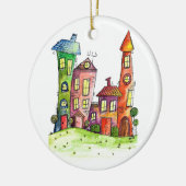Vier kleurrijke Whimsical-huizen Keramisch Ornament (Links)