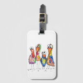 Vier kleurrijke whimsical-vogels bagagelabel (Voorkant (verticaal))