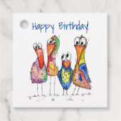 Vier kleurrijke whimsical-vogels bedankjes labels (Voorkant)