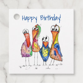 Vier kleurrijke whimsical-vogels bedankjes labels