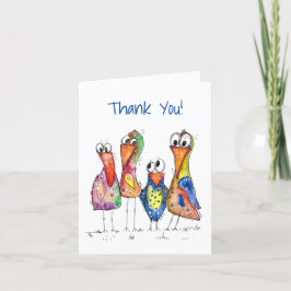 Vier kleurrijke whimsical-vogels bedankkaart