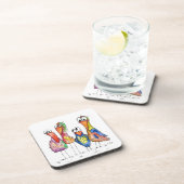 Vier kleurrijke whimsical-vogels bier onderzetter (Rechterzijde)