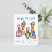 Vier kleurrijke whimsical-vogels briefkaart (Staand voorkant)