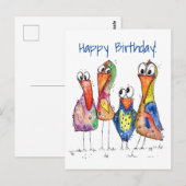 Vier kleurrijke whimsical-vogels briefkaart (Voorkant / Achterkant)