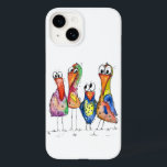 Vier kleurrijke whimsical-vogels Case-Mate iPhone 14 hoesje<br><div class="desc">Dit is een origineel gemengd mediaschilderij van vier zweetvogels. Het schilderij is waterverf met inkt en waterverf potloden.</div>